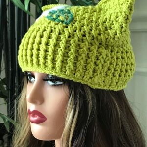 Cat  beanie   Crochet , handmade gift for her winter hat, for girls , women A66